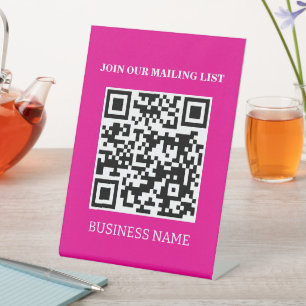 Mailinglijst QR Code Sign, Roze Winkel Reclamebord Met Voetstuk