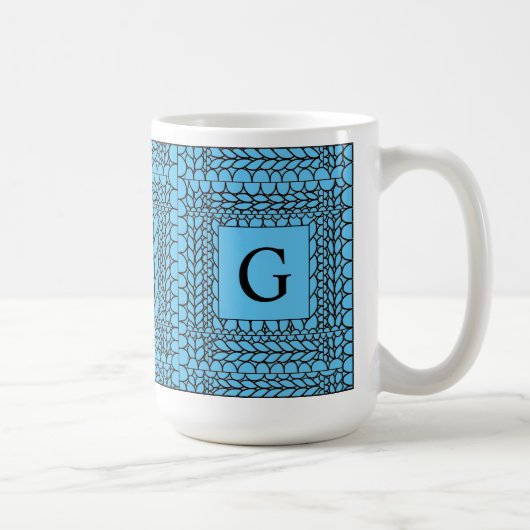 MAILLE ENVERS BLEU Grand Mug Blanc + Texte (Droite)