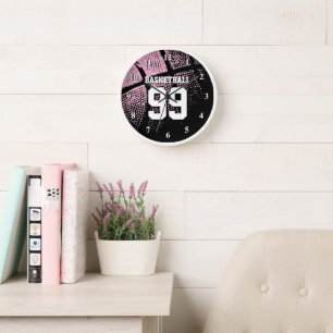 maillot de basket rose numéro personnalisé horloge