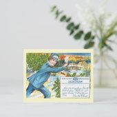 Mailman levert het telegram van de kerstman feestdagenkaart (Staand voorkant)