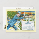 Mailman levert het telegram van de kerstman feestdagenkaart (Voorkant / Achterkant)