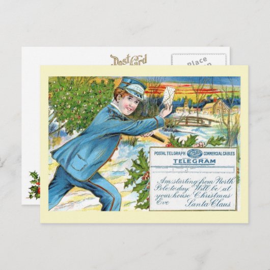 Mailman levert het telegram van de kerstman feestdagenkaart (Voorkant / Achterkant)