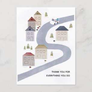 Mailman Mail Lady Kerstfeest Dank je Winter Scene Briefkaart