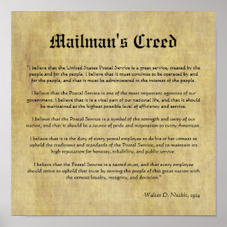 Mailman's Creed Letter Carrier-cadeau Poster