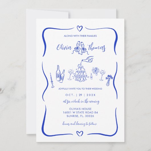 Main Bleue Tiré Whimsical Wedding Invitations (Devant)