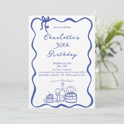 Main BLUE tirée 30e anniversaire Invitation (Debout devant)