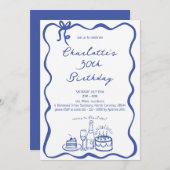 Main BLUE tirée 30e anniversaire Invitation (Devant / Derrière)