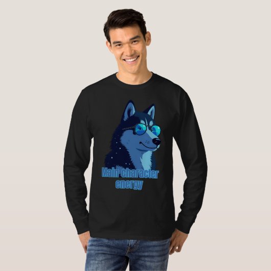 Main Character Energy – Husky with Shades T-Shirt (Voorkant volledig)