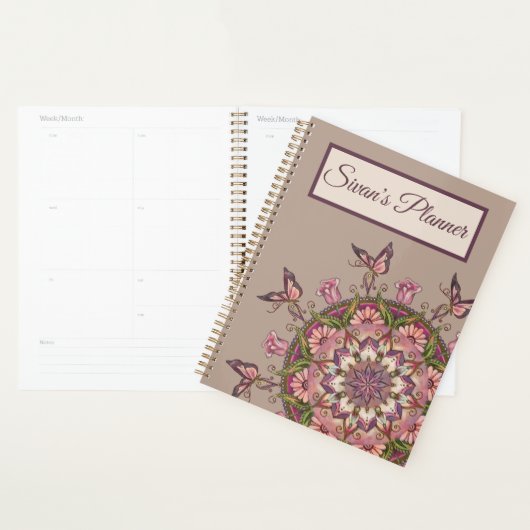 Main customisée Tirée Floral Mandala Planner (Devant avec enveloppe)