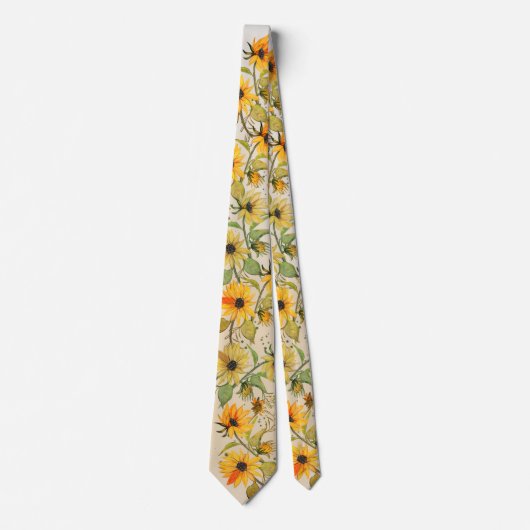 Main de tournesol doré peint sur Cravate blanc (Devant)