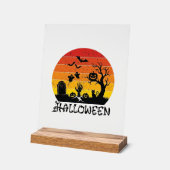 Main de zombie Halloween Pierre tombale Arbre Chat (Angle)