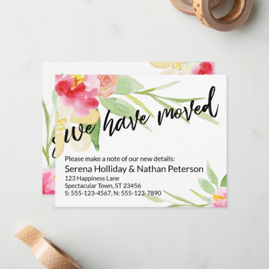 Main décontractée Nous Avons Déplacé Carte Fleurs  (Devant/Arrière en situation)