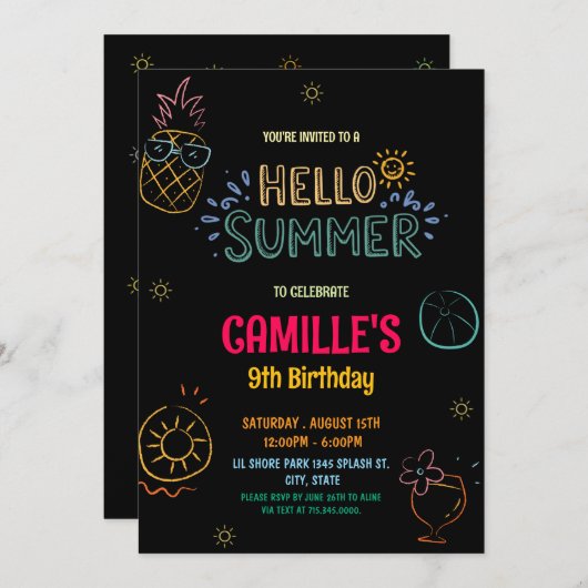 Main dessinée Bonjour été Anniversaire Invitation (Devant / Derrière)