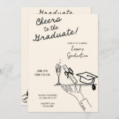 Main dessinée drôle serveur Faire-part de graduati (Devant / Derrière)