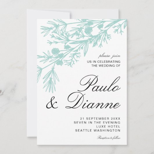 Main dessinée Feuilles botaniques Faire-part de ma (Devant)