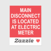 Main Disconnect Located at Electric Meter, Sticker (Feuille)