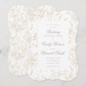 Main dorée tirée Faire-part de mariage floral (Devant / Derrière)