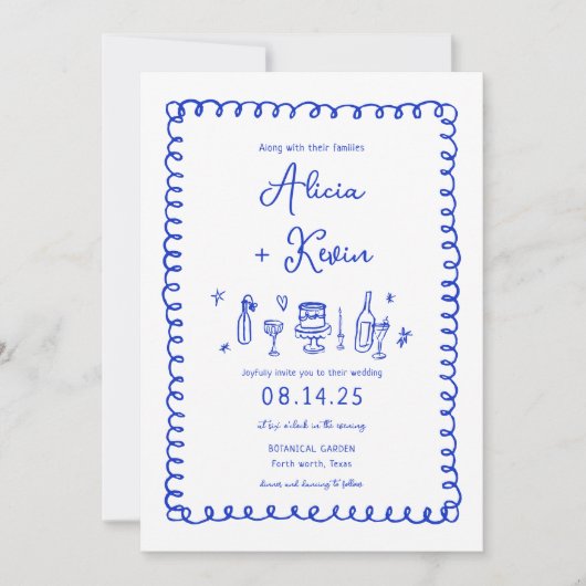 Main Drag French Blue Fun Wedding Invitations (Devant)
