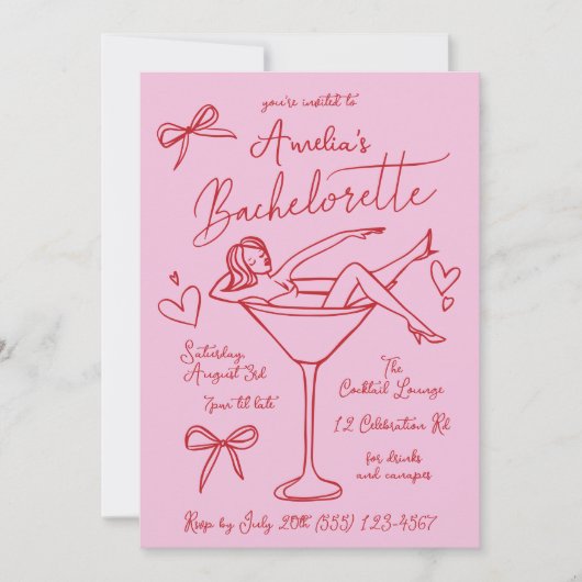 Main Drake Martini Bachelorette Invitation personn (Devant)