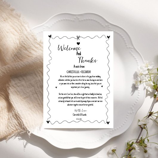 Main Drawn bienvenue & merci invité mariage