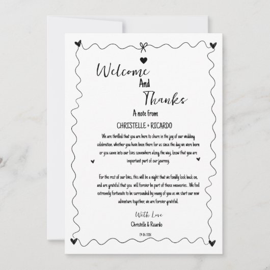Main Drawn bienvenue & merci invité mariage (Devant)
