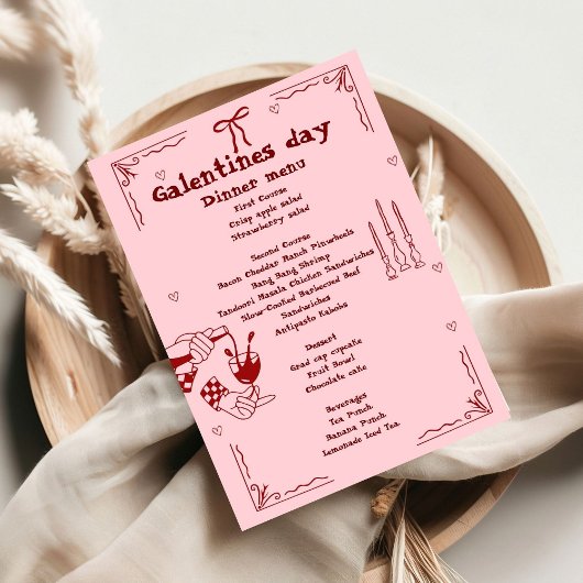 Main Drawn Galentine Day Girl Night Valentine Menu