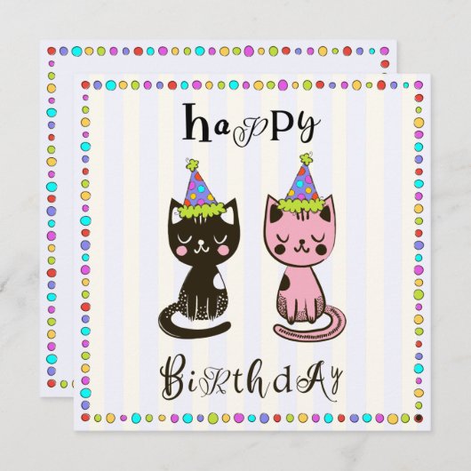 Main Drawn Kitties Joyeux Modèle d'anniversaire (Devant / Derrière)