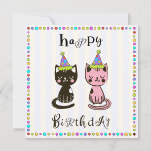 Main Drawn Kitties Joyeux Modèle d'anniversaire