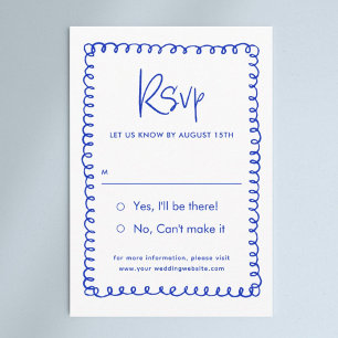 Main minimaliste tirée Français Blue Wedding RSVP