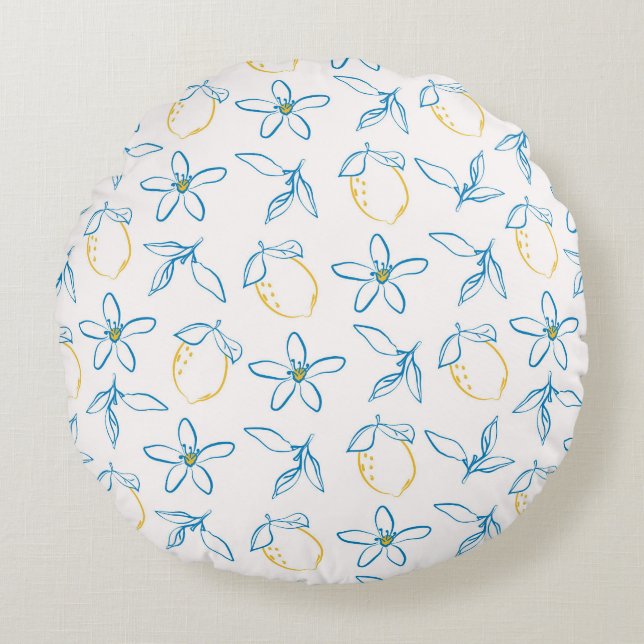 Main Motif Citrus tirée - Coussin rond (Devant)