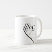 main noire et blanche sur une tasse à café (Devant droit)