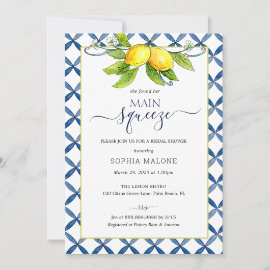 Main presser Lemon Bridal shower Invitation (Devant)