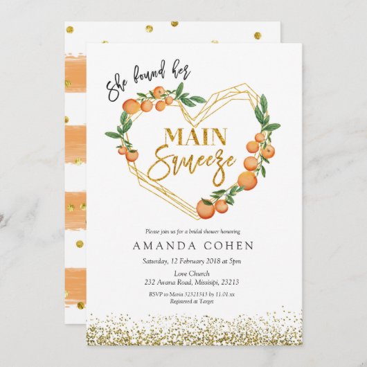 Main presser Orange nuptiale invitation (Devant / Derrière)