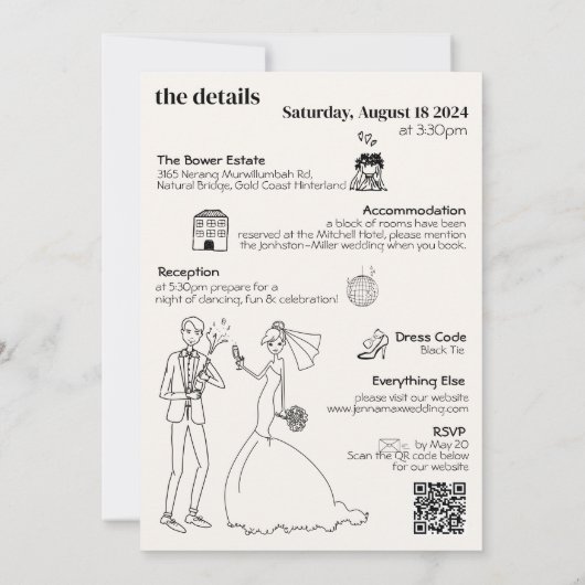 Main rétro manuscrite tiré Faire-part de mariage i (Dos)