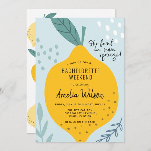 Main Squeeze Bachelorette Invitation du week-end (Devant / Derrière)