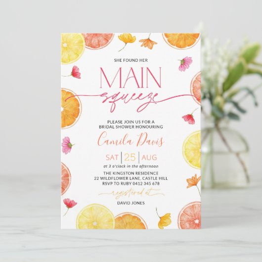 Main Squeeze Bruids Douche Uitnodiging Citroen Bru (Staand voorkant)