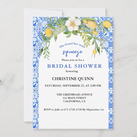 Main Squeeze Citroen en Marokkaanse Tegel Bruidsfe Save The Date (Voorkant)