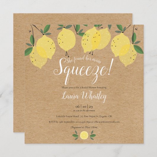 Main Squeeze Citroenen Rustieke Vierkante Bruiloft Kaart (Voorkant / Achterkant)