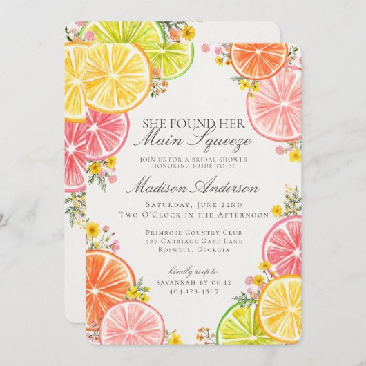 Main Squeeze Citrus Bloemen Sinaasappel Vrijgezell Kaart (Voorkant / Achterkant)