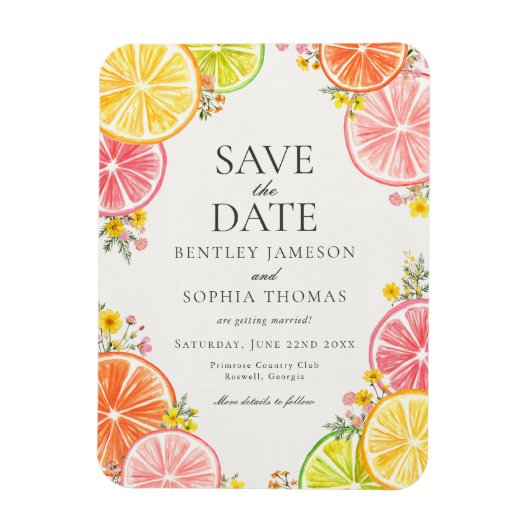 Main Squeeze Citrus Bloemen Zomer Save the Date Magneet (Verticaal)