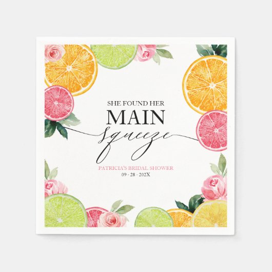 Main Squeeze Citrus Bloemige Bruidsdouche Servet (Voorkant)