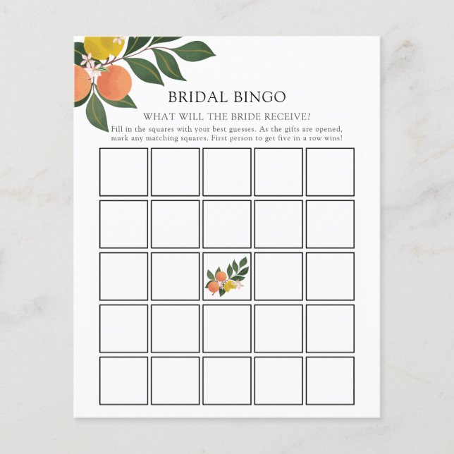 Main Squeeze Citrus Bridal Bingo Game Kaart (Voorkant)