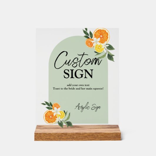 Main Squeeze Citrus Bridal Shower Custom Bar Text Acryl Bord (Voorkant)