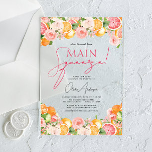 Main Squeeze Citrus Vrijgezellenfeest Sinaasappel Acryl Uitnodigingen