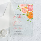 Main Squeeze Citrus Vrijgezellenfeest Sinaasappel Acryl Uitnodigingen