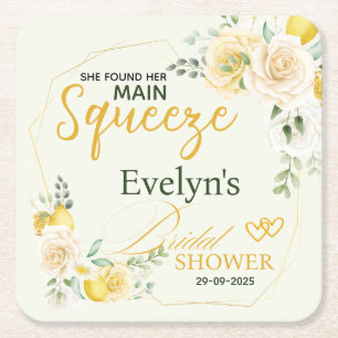 Main Squeeze Elegante Citroen Bloemachtige Bruilof Vierkante Kartonnen Onderzetter