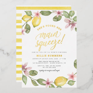 Main Squeeze Floral Lemon Wreater Vrijgezellenfees Folie Uitnodiging