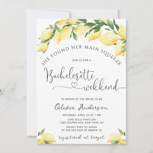 Main Squeeze Lemon Bachelorette Invitation du week (Devant)