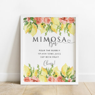 Main Squeeze Lemon Floral Mimosa Bar Drink teken Poster