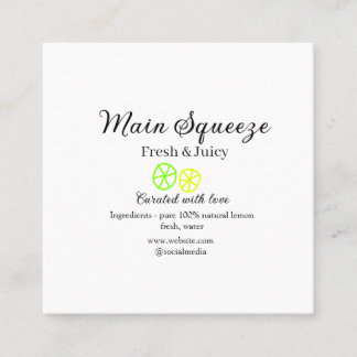 Main squeeze lemon juice homemade business name  vierkante visitekaartje